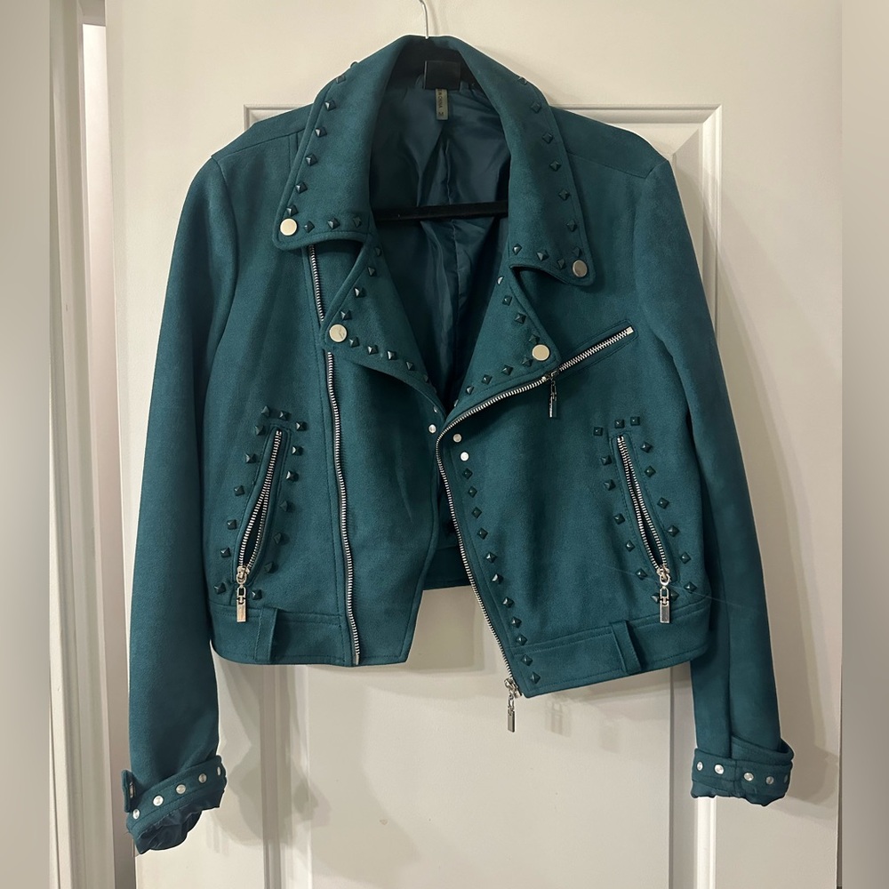 Love Token Suede Studded Green Jacket